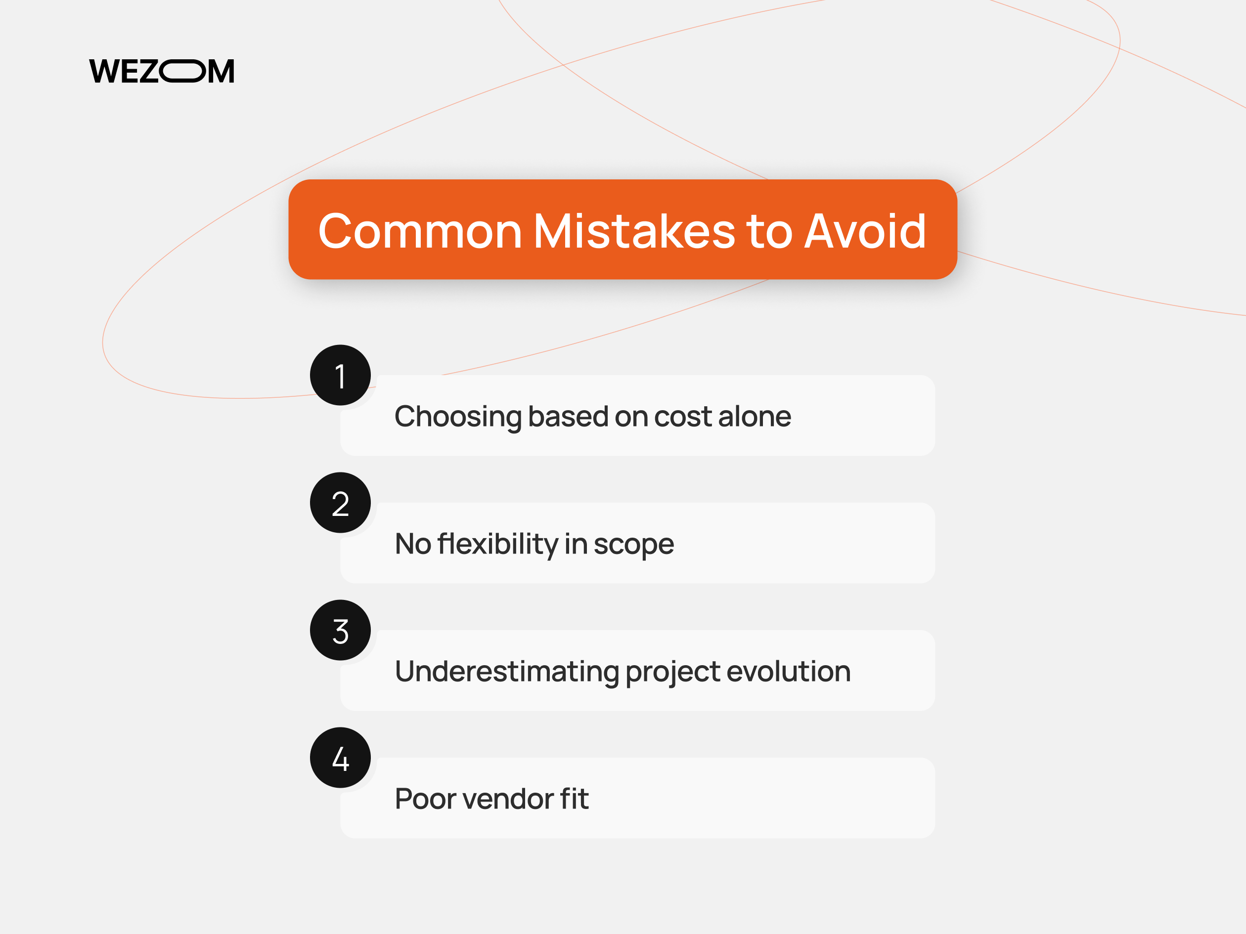 Common mistakes to avoid in software outsourcing models: cost-only decisions, no scope flexibility, ignoring project evolution, poor vendor fit